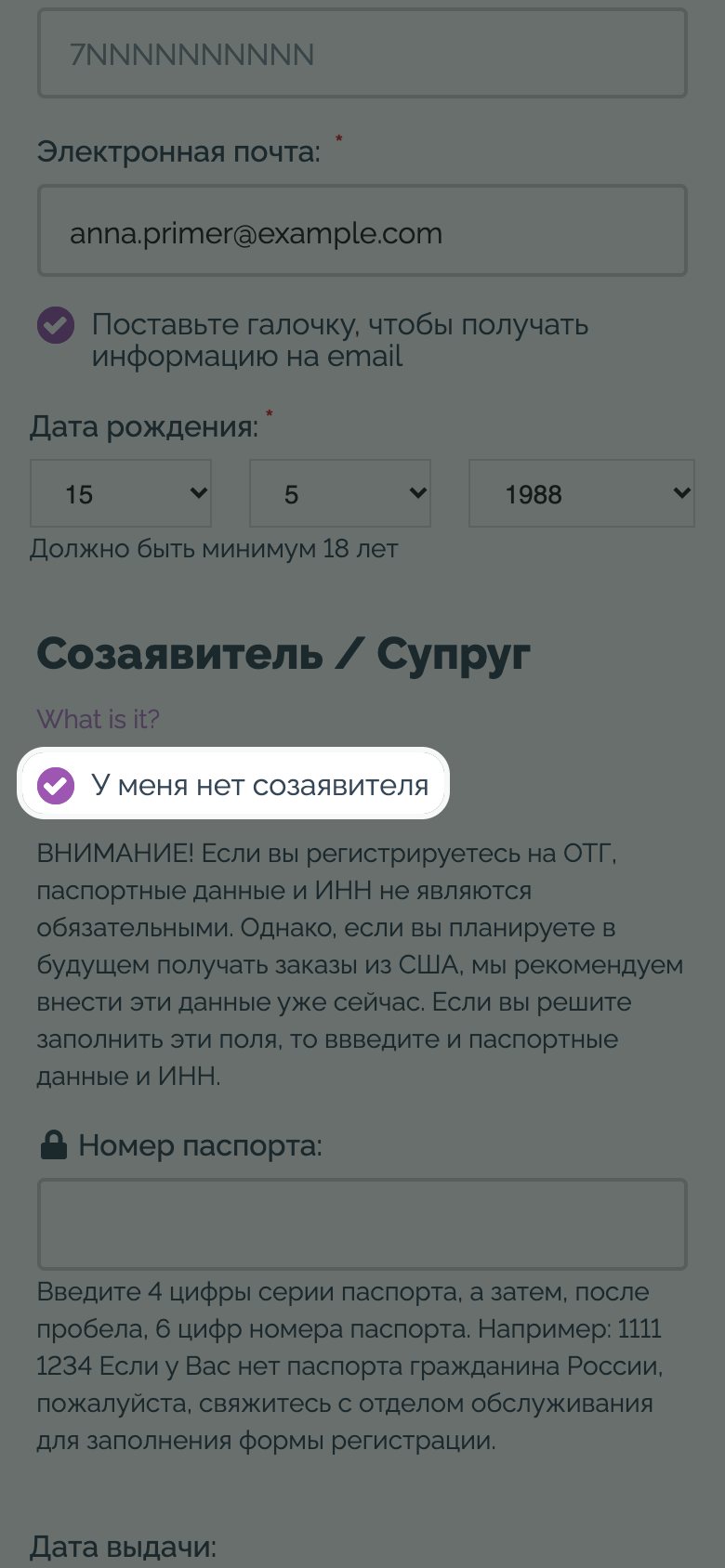 Шаг 11: созаявитель и паспорт